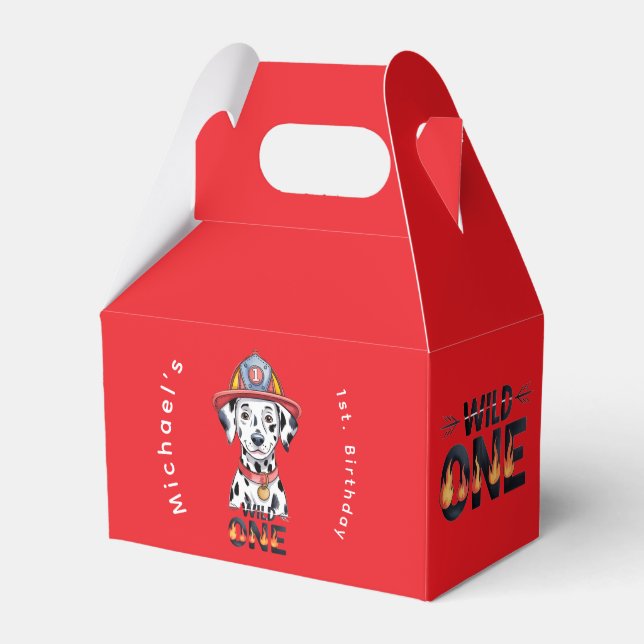 Firefighter Dalmatian Wild One 1st Birthday Party Favor Boxes (Front Side)