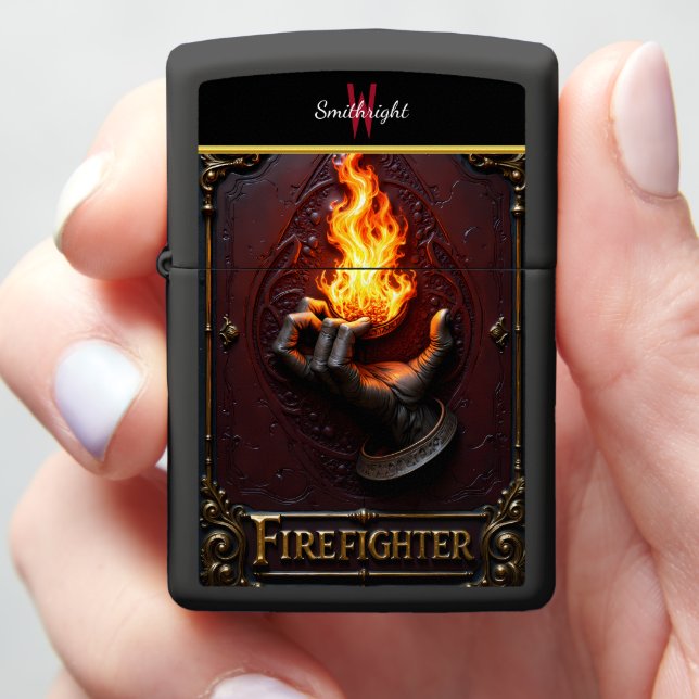 Firefighter Dark Hand Cupping Vibrant Flame Relief Zippo Lighter (In Hand)
