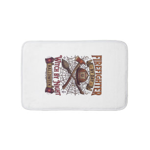 Firefighter Day Witch Night Halloween Helmet Axe B Bath Mat