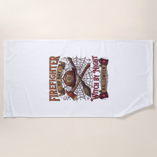 Firefighter Day Witch Night Halloween Helmet Axe B Beach Towel