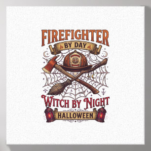 Firefighter Day Witch Night Halloween Helmet Axe B Canvas Photo Tile