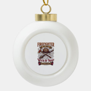 Firefighter Day Witch Night Halloween Helmet Axe B Ceramic Ball Christmas Ornament