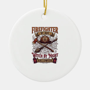 Firefighter Day Witch Night Halloween Helmet Axe B Ceramic Ornament