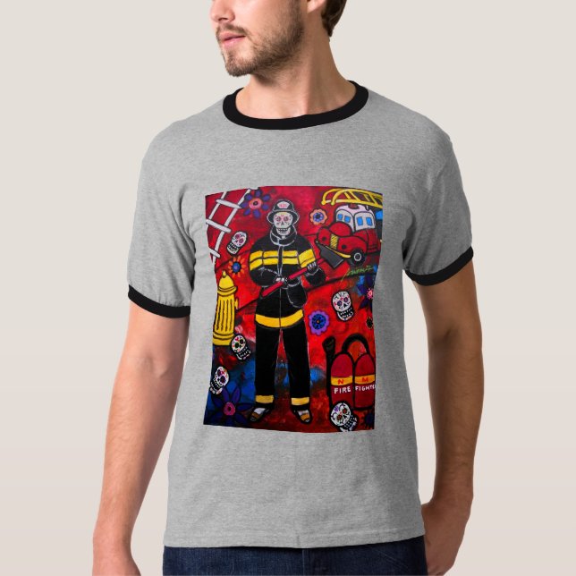 FIREFIGHTER -Dia de los Muertos T-Shirt (Front)