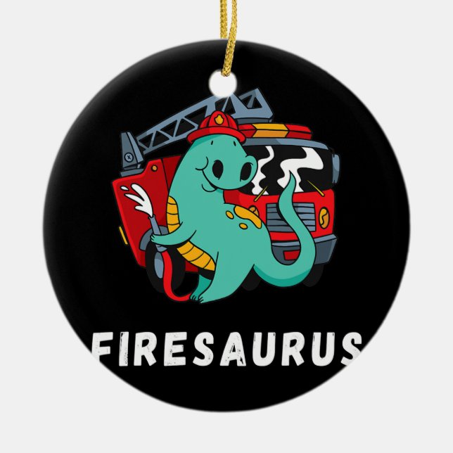 Firefighter Dinosaur Cute Fireman Truck Dino T Ceramic Ornament (Front)
