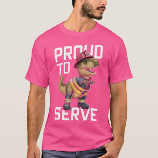 Firefighter Dinosaur T Rex Battling Flames T-Shirt