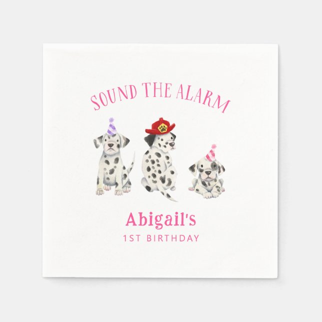 Firefighter Dog Girl Birthday Paper  Napkins (Front)