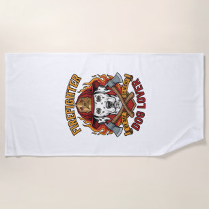 Firefighter Dog Lover Dalmatian Fire Helmet Axes F Beach Towel