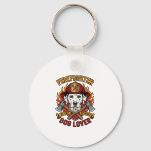 Firefighter Dog Lover Dalmatian Fire Helmet Axes F Keychain