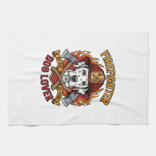 Firefighter Dog Lover Dalmatian Fire Helmet Axes F Kitchen Towel