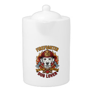 Firefighter Dog Lover Dalmatian Fire Helmet Axes F Teapot