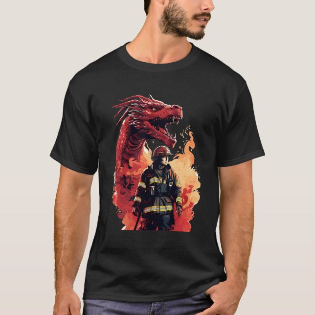 Firefighter Dragon - Firefighter Fireman T-Shirt (Front)