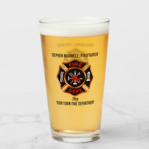 Firefighter Emblem Name and Department Glass