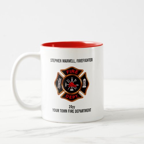 Firefighter Emblem Name and Department Two_Tone Coffee Mug