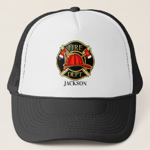 Firefighter Emblem Red and Black Trucker Hat