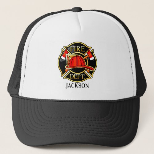 Firefighter Emblem Red and Black  Trucker Hat