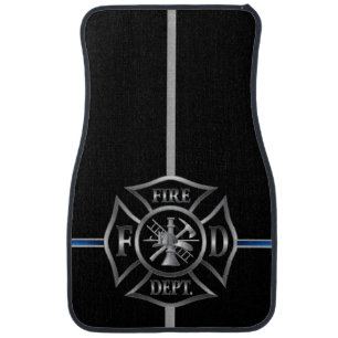 Firefighter Emblem Silver on Black on Car Floor Mat
