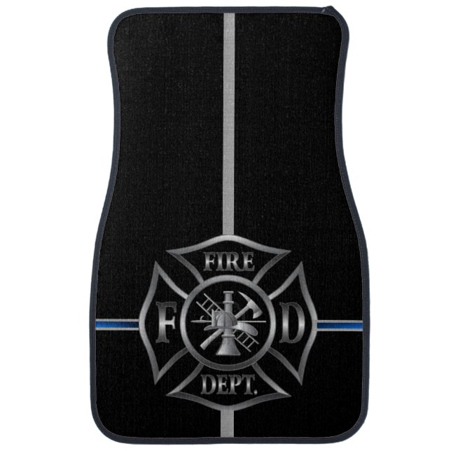 Firefighter Emblem Silver on Black on Car Floor Mat (Front)