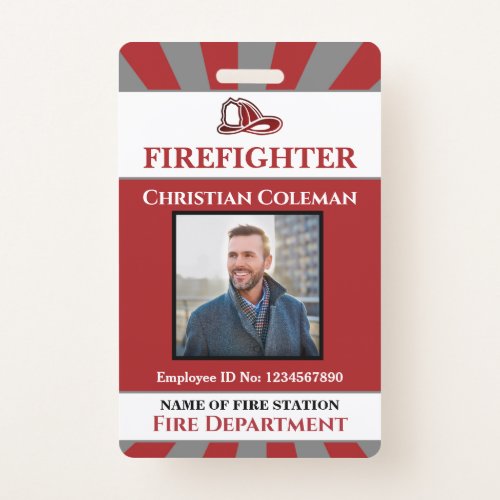 Firefighter Employee ID Card Photo Logo Custom  Badge