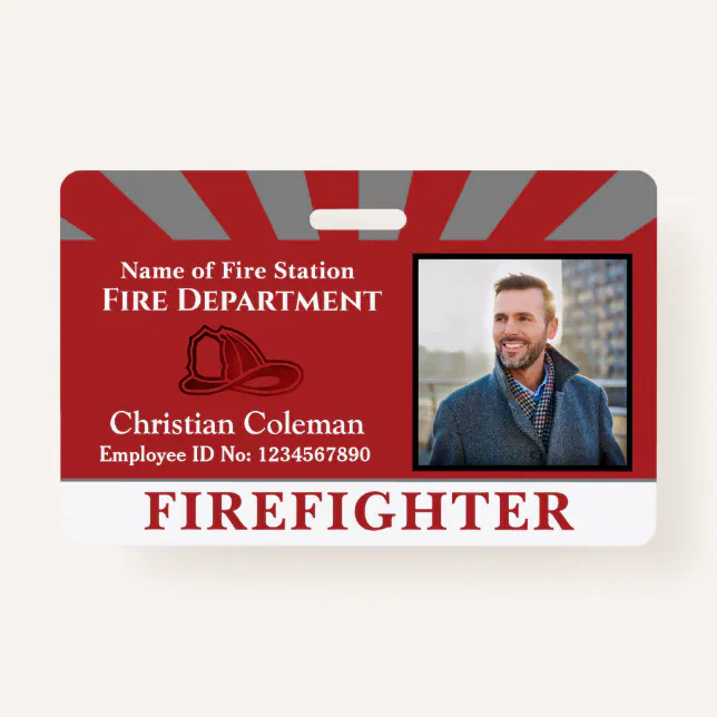 Firefighter Employee ID Card Photo Logo Custom Badge | Zazzle