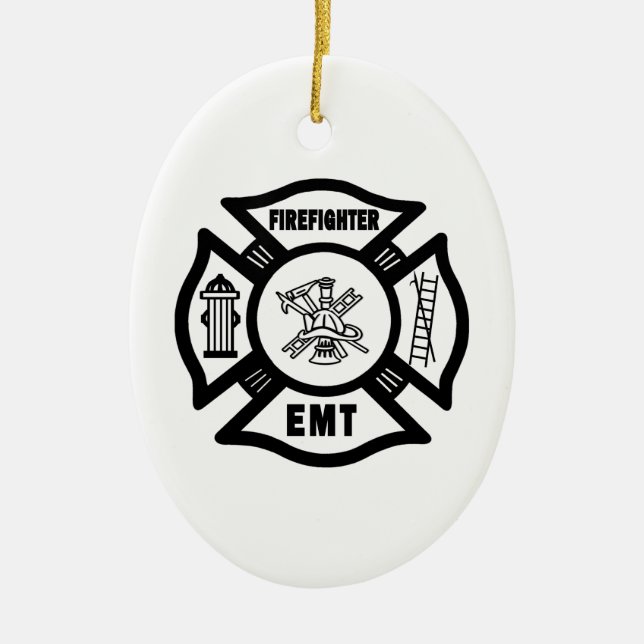 Firefighter EMT Ceramic Ornament (Front)