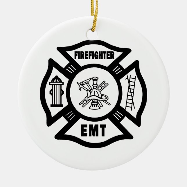 Firefighter EMT Ceramic Ornament (Front)