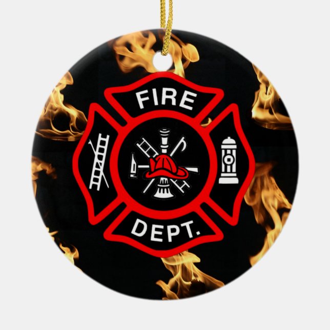 Firefighter EMT | Fireman Fire Dept Maltese Cross Ceramic Ornament (Front)