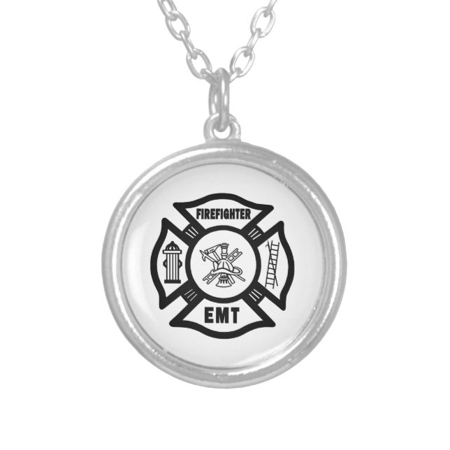 Firefighter EMT Silver Plated Necklace (Front)