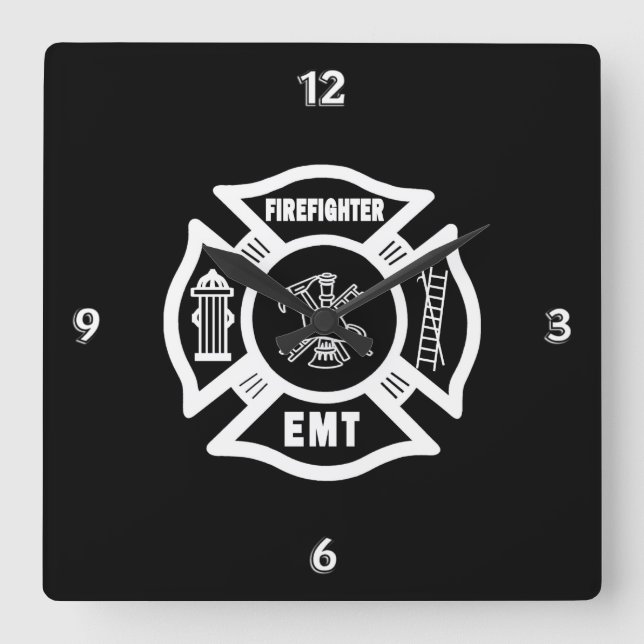 Firefighter EMT Square Wall Clock (Front)