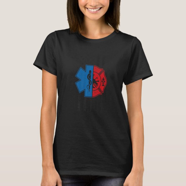 Firefighter Emt Us Flag Emt Firefighter Ems  1 T-Shirt (Front)