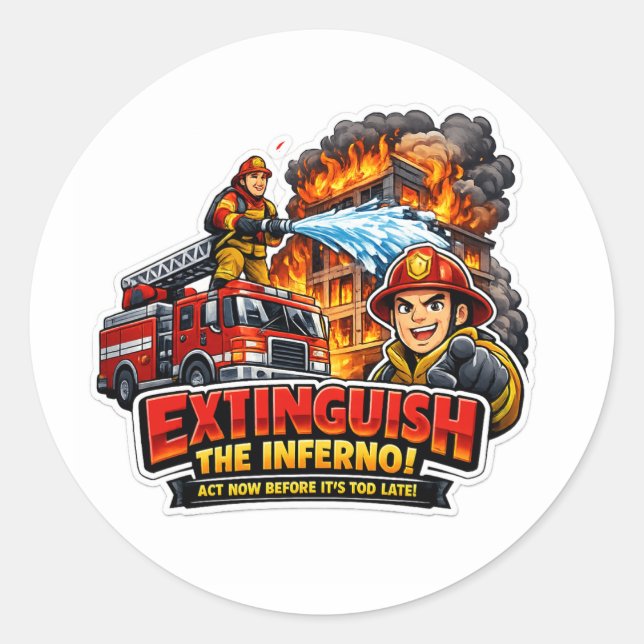Firefighter Extinguish The Inferno Cartoon Sticker (Front)