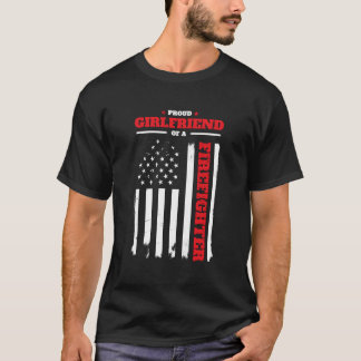 Firefighter Family Proud Girlfriend Flag Back Prin T-Shirt