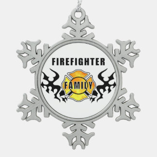 Firefighter Family Snowflake Pewter Christmas Ornament