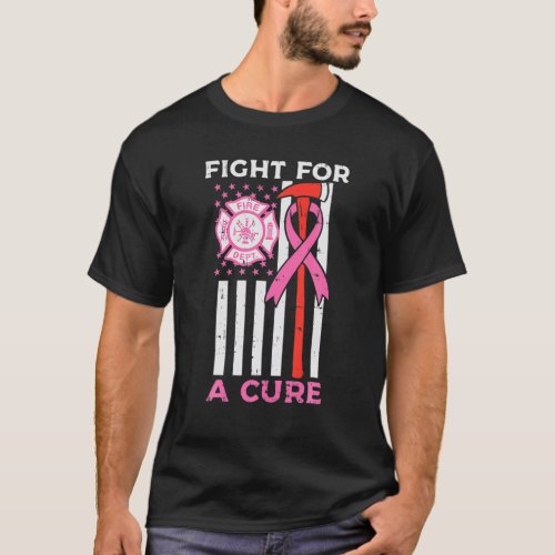 Firefighter Fight For A Cure US Flag Breast Cancer T_Shirt