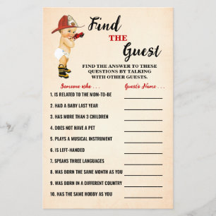 Firefighter Find the Guest Baby Shower Game Card Flyer