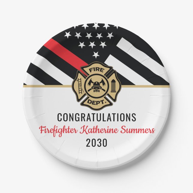 Firefighter Fire Academy Fireman Graduation Party Paper Plates (Front)