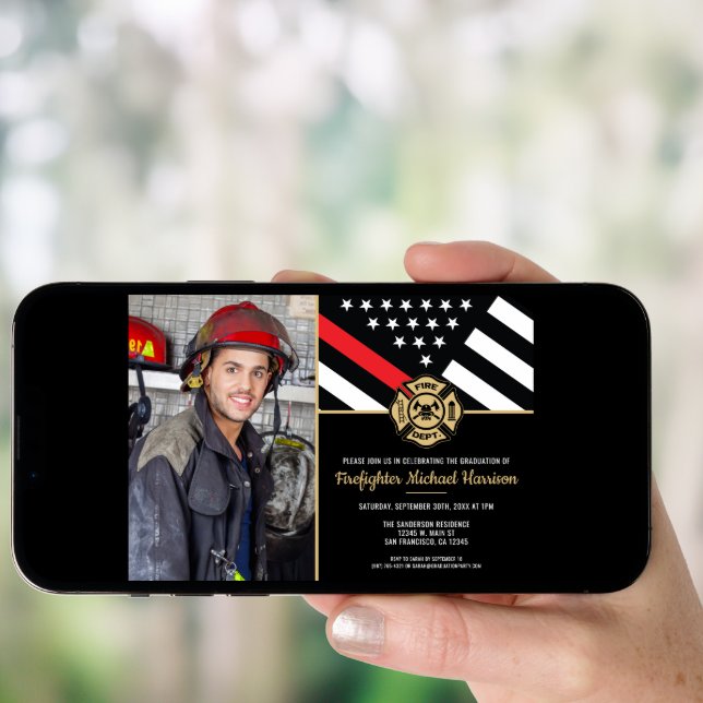 Firefighter Fire Academy Fireman Photo Graduation Invitation (Front Digital)