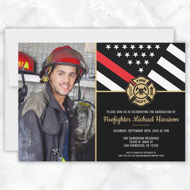 Firefighter Fire Academy Fireman Photo Graduation Invitation (Firefighter Fire Academy Graduation Fireman Photo Invitation)