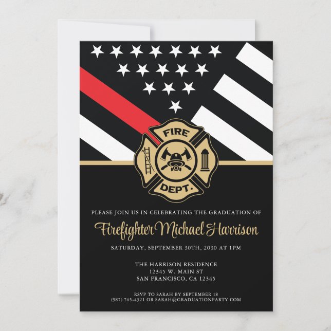 Firefighter Fire Academy Flag Fireman Graduation Invitation (Front)