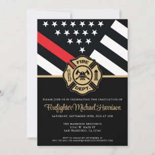 Firefighter Fire Academy Flag Fireman Graduation Invitation