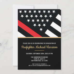 Firefighter Fire Academy Flag Fireman Graduation Invitation