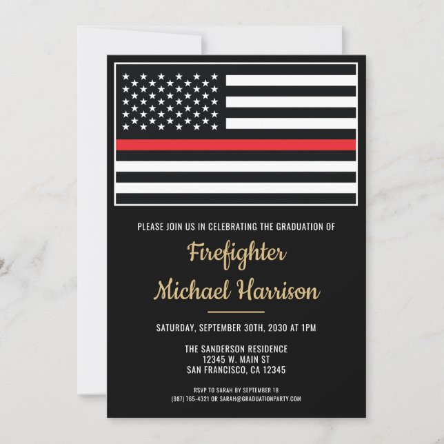 Firefighter Fire Academy Flag Fireman Graduation Invitation (Front)