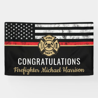 Firefighter Fire Academy Flag Graduation Party Banner