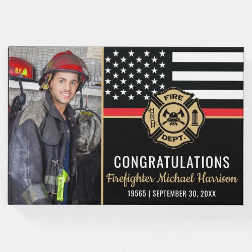 Firefighter Fire Academy Flag Graduation Photo Guest Book
