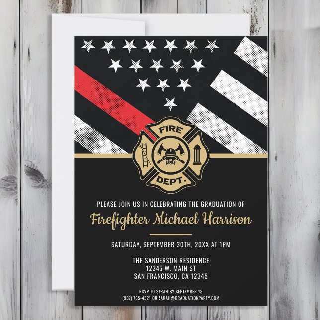 Firefighter Fire Academy Graduation Fireman Invitation (Perfect invitation to invite guests to celebrate the new fire academy graduate in fire fighting!)