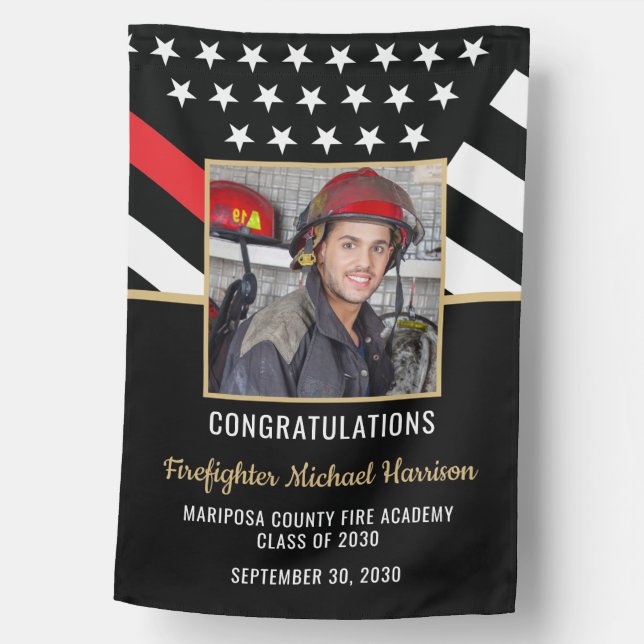 Firefighter Fire Academy Graduation Party Photo House Flag (Front)