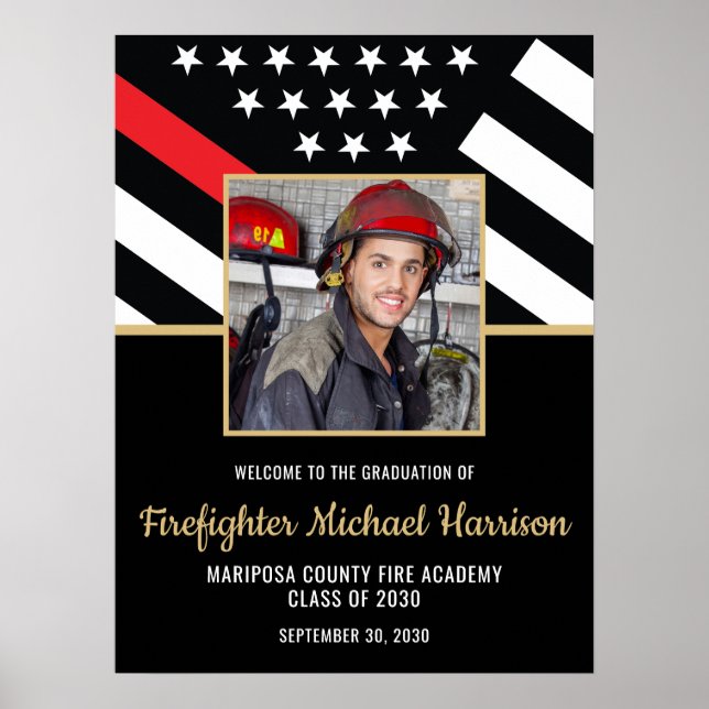 Firefighter Fire Academy Graduation Party Photo Poster (Front)