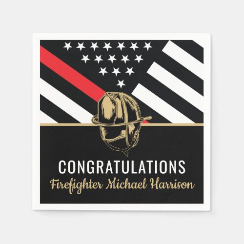 Firefighter Fire Academy Graduation Party Red Line Napkins