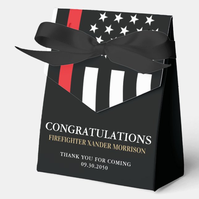 Firefighter Fire Academy Graduation Red Line Flag Favor Boxes (Front)