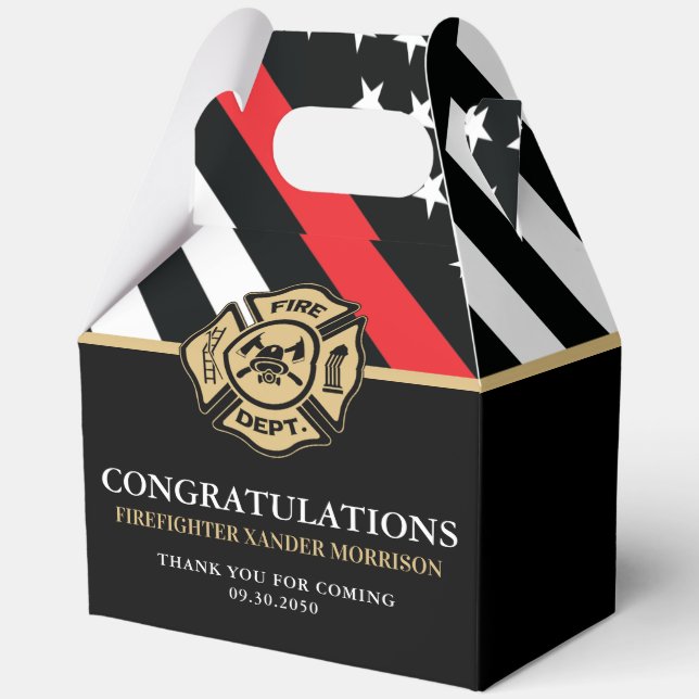 Firefighter Fire Academy Graduation Red Line Flag Favor Boxes (Front)